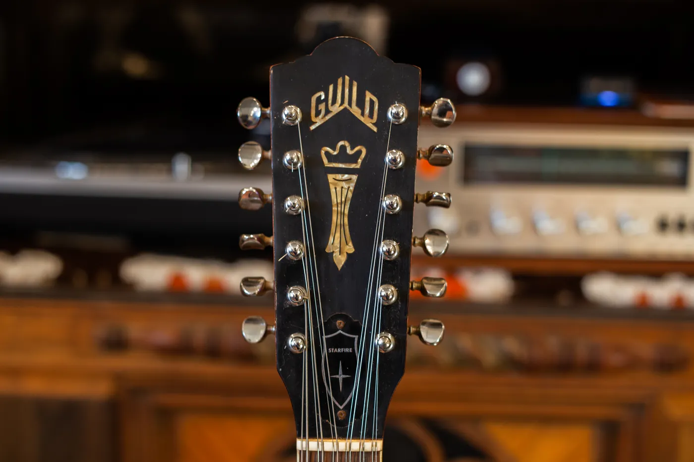 1966 Guild Starfire XII showing headstock and twelve tuners