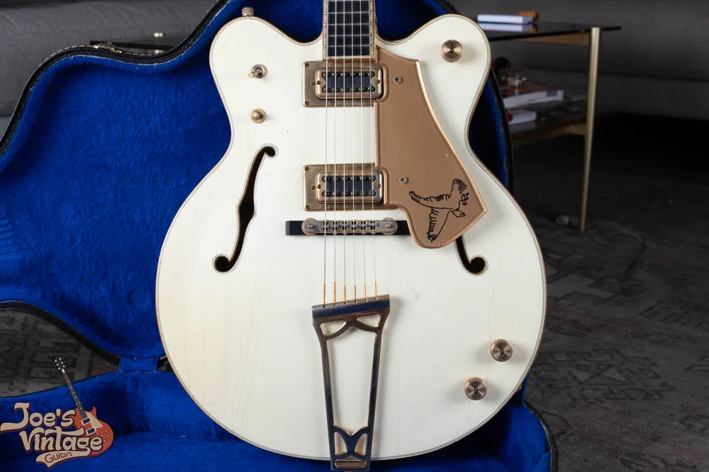 Cream-white finish and gold appointments on a 1970s White Falcon