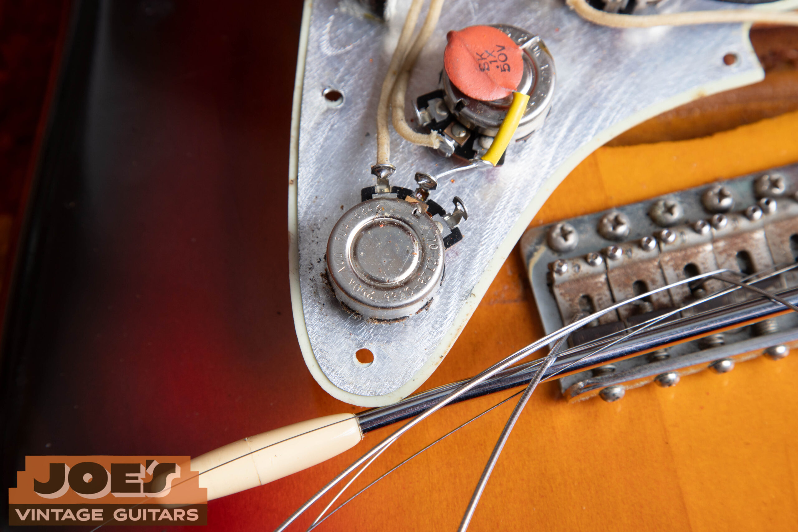 1962 Fender Stratocaster Stackpole pot date code 304-6242 stamped on back of potentiometer casing, confirms 1962 week 42 manufacture