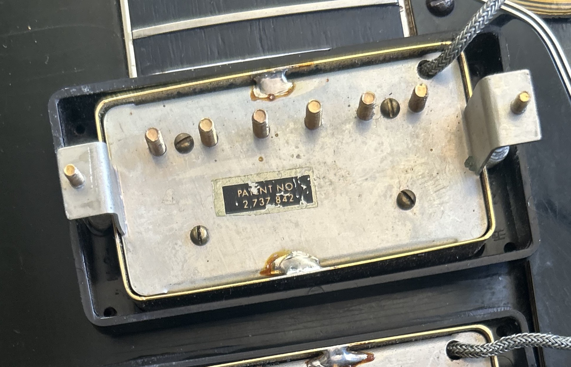 Gibson Patent Number humbucker pickup showing Pat No 2737842 sticker, used on Gibson Byrdland from 1962