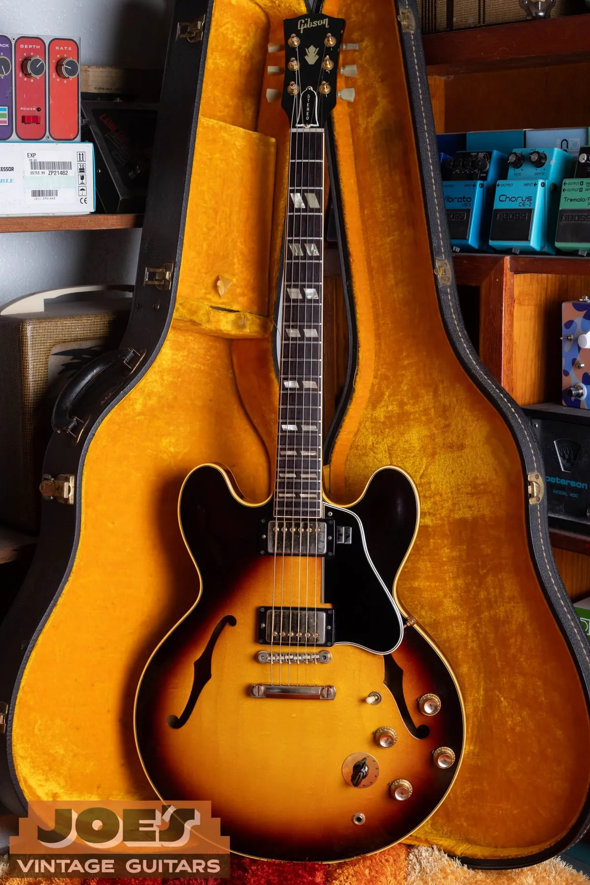 Sunburst 1963 Gibson ES-345 standing in its case