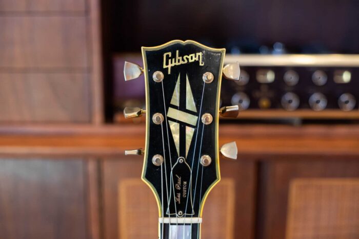 The front of the headstock of a 1969 Les Paul Custom