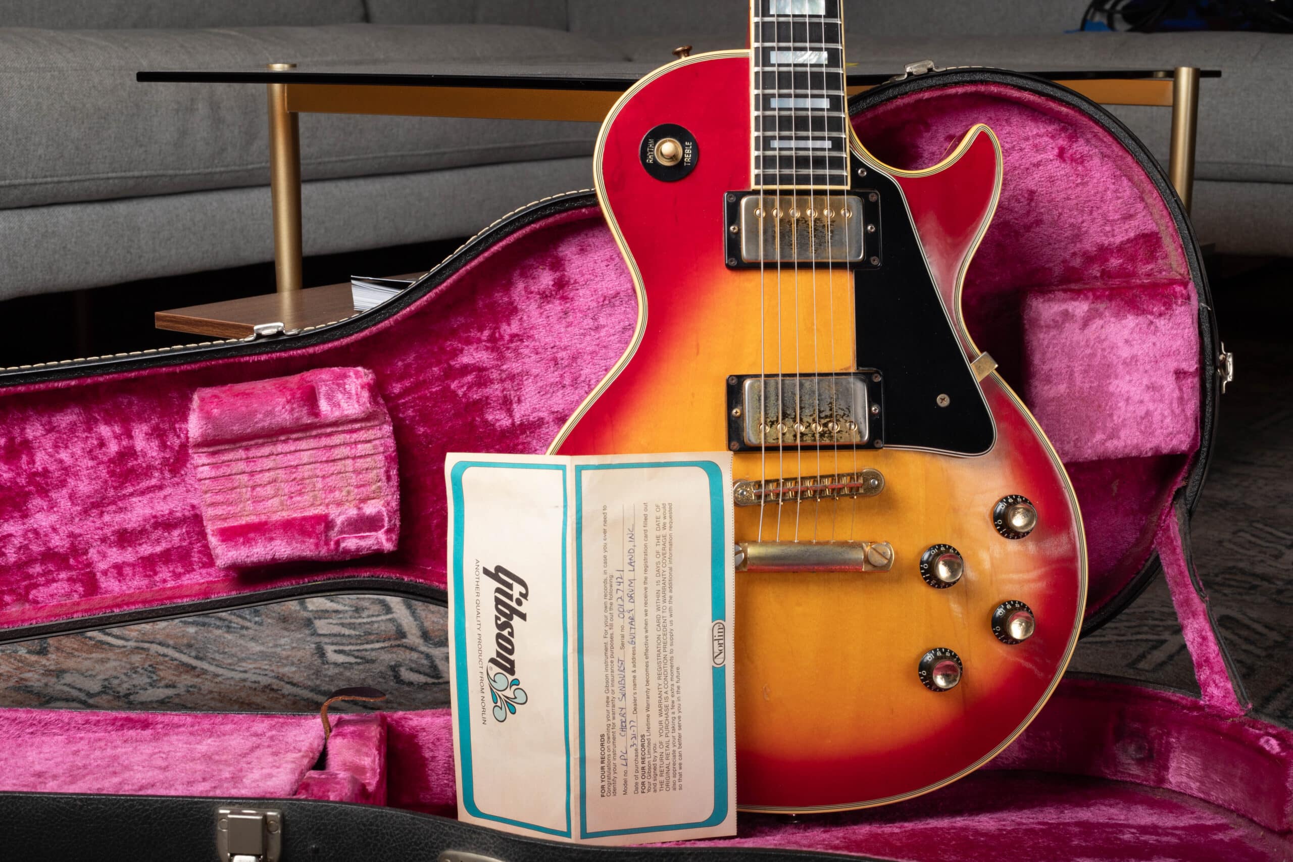 A 1976 Gibson Les Paul Custom with warranty card