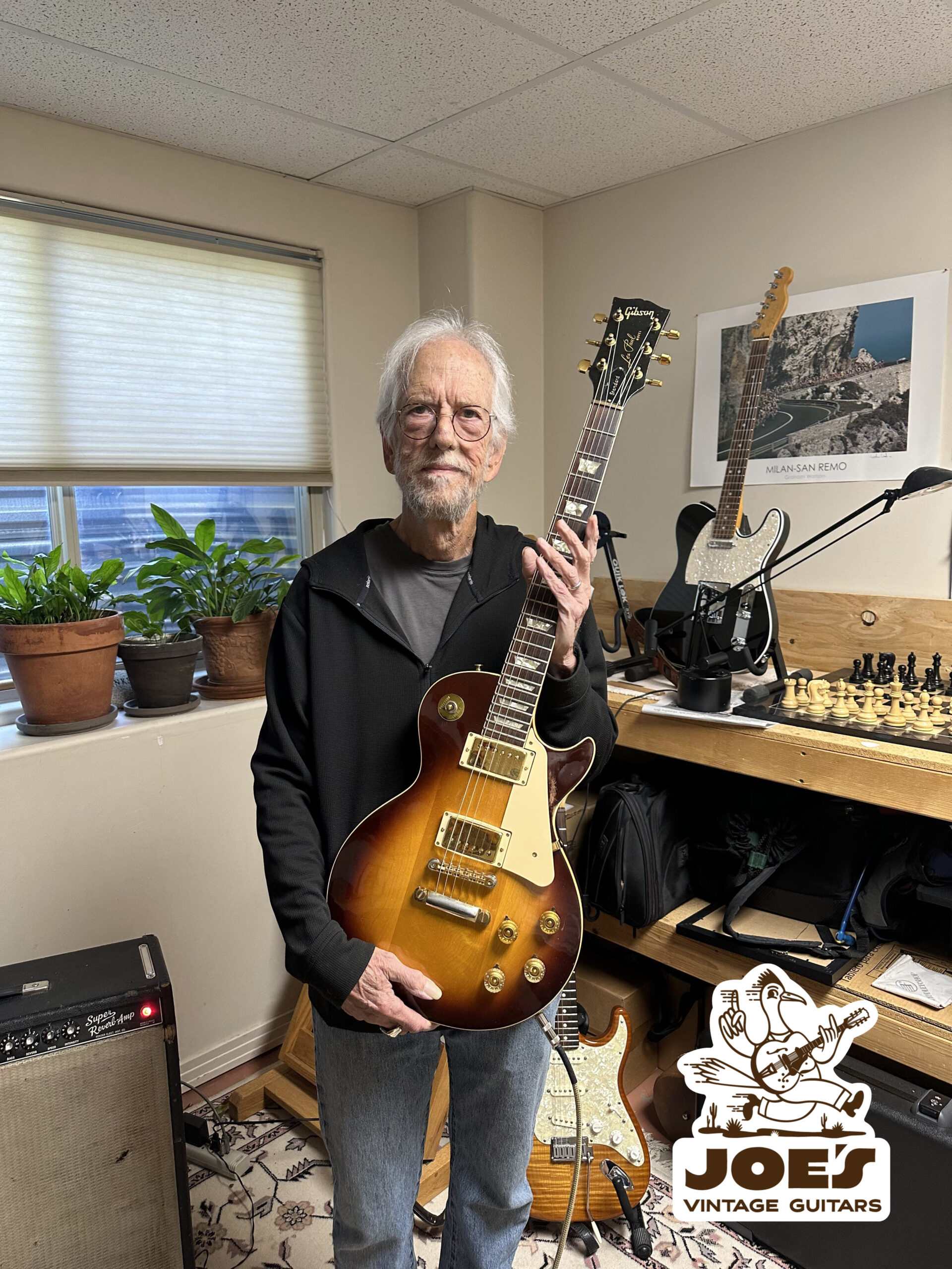 Man holding an electric guitar