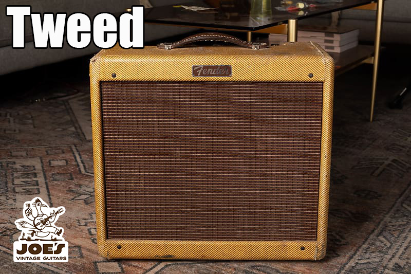 Vintage Fender amplifier with classic tweed covering, a signature look of Fender amps from the 1940s to 1950s