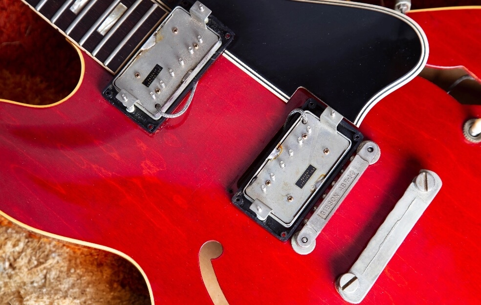 Close-Up Of Original PAF Humbucking Pickups On A 1962 Gibson ES-335