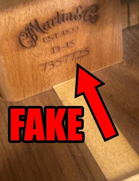 Fake Martin Guitar Neck Block With Generic Serifed Stamp