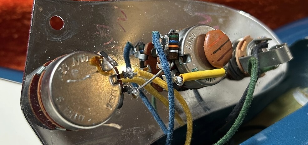 Interior cavity shot showing original vintage guitar mid-1960s-fender-jaguar