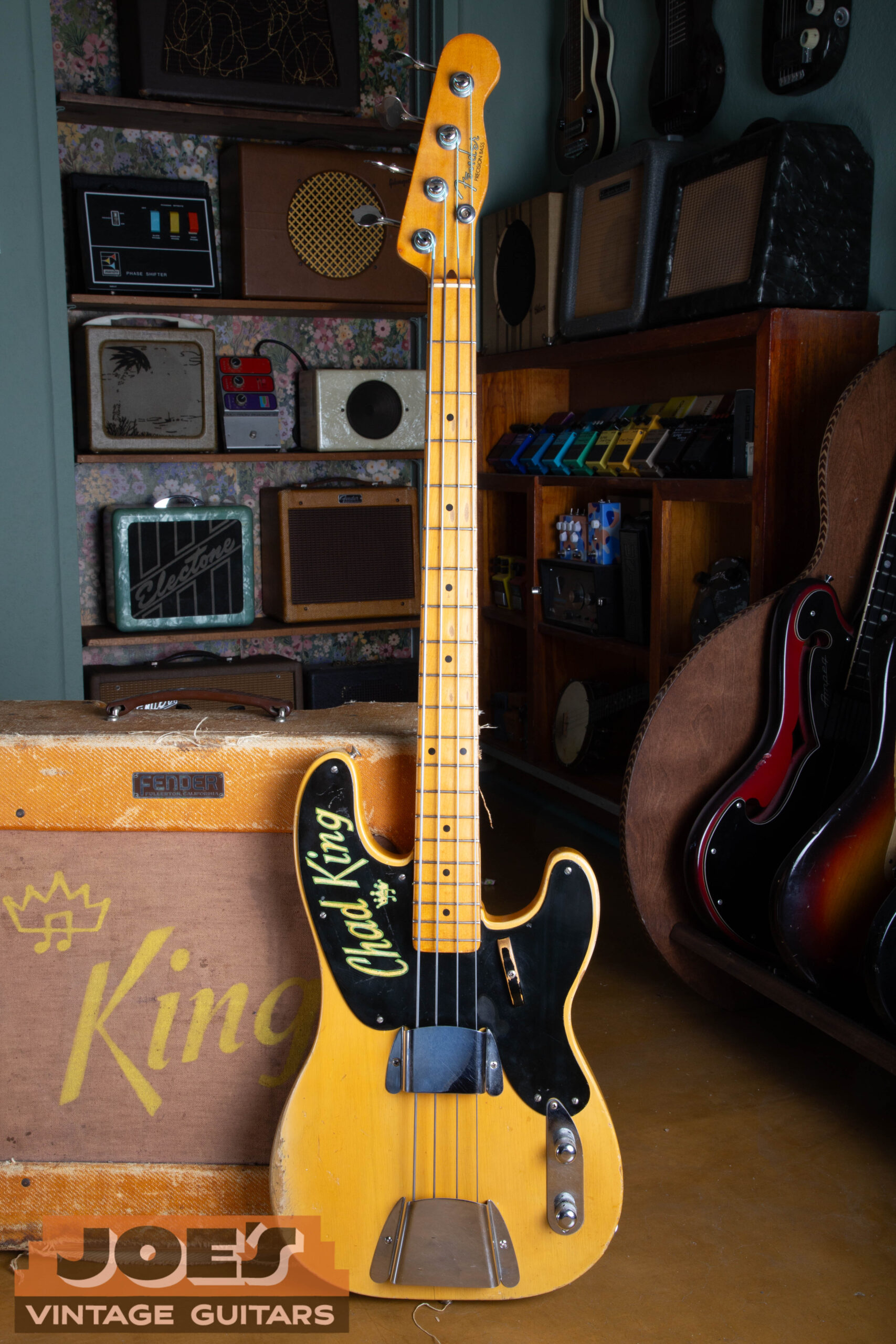 1953 Fender Precision Bass full shot with 1953 Fender Bassman amplifier