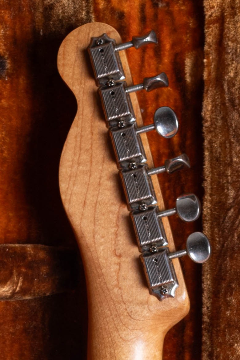 1959 Fender Telecaster Kluson Deluxe single-line tuners showing vertical Kluson Deluxe stamp on gear housing back