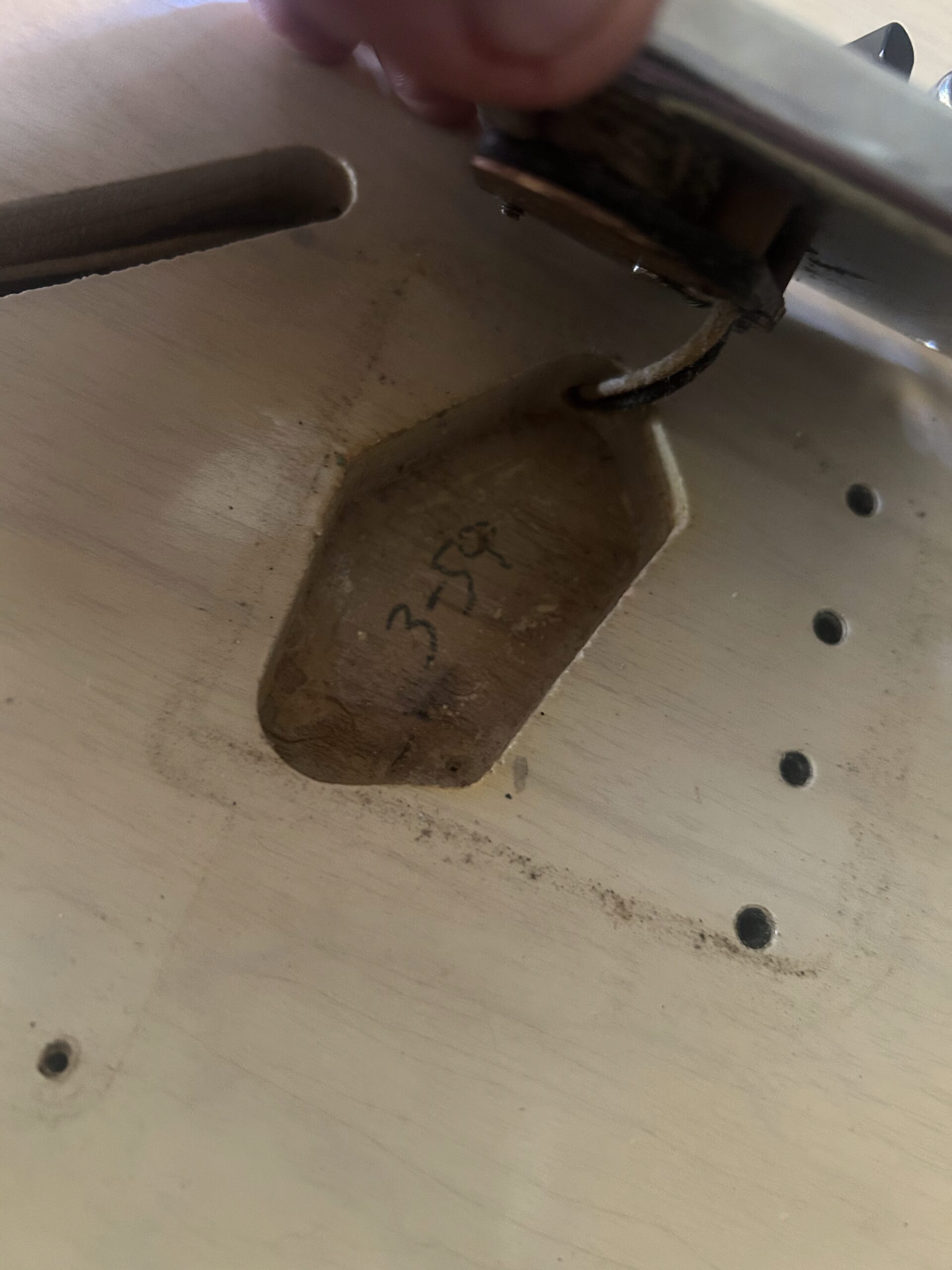 1959 Fender Telecaster body date penciled in bridge pickup cavity — dating method for pre-CBS Fender Telecaster authentication