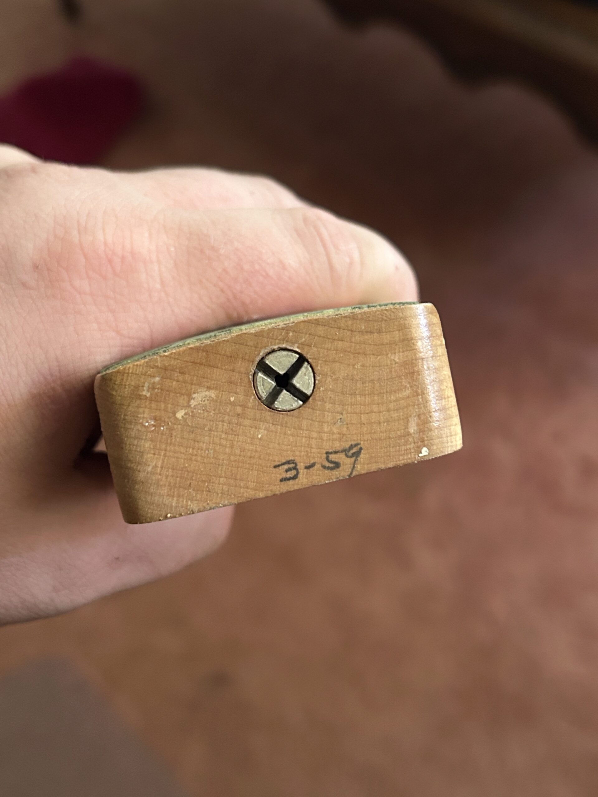 1959 Fender Telecaster neck heel showing penciled date or blank heel — most reliable dating method for pre-CBS Fender guitars