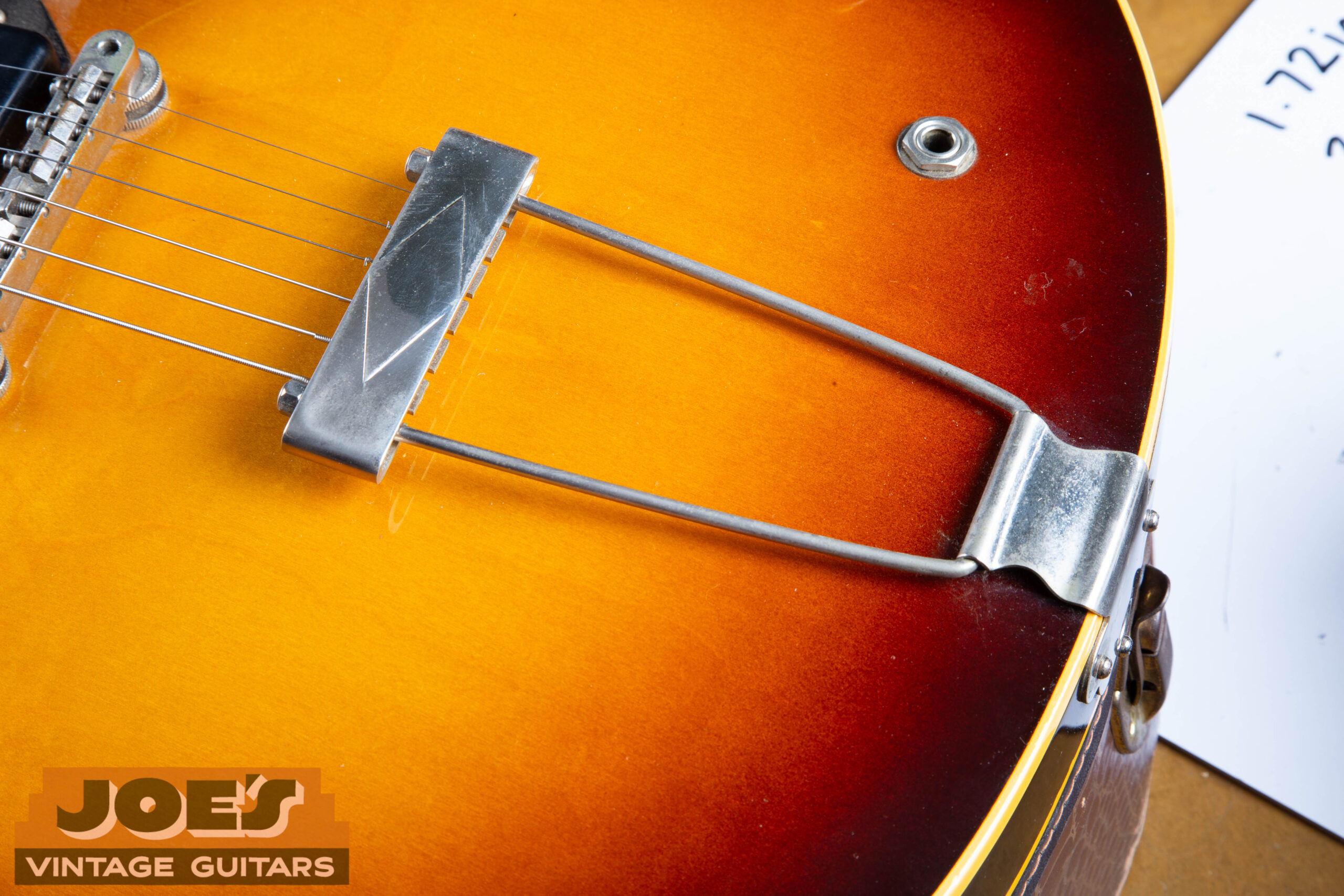 Nickel-plated trapeze tailpiece on a 1959 Gibson ES-330
