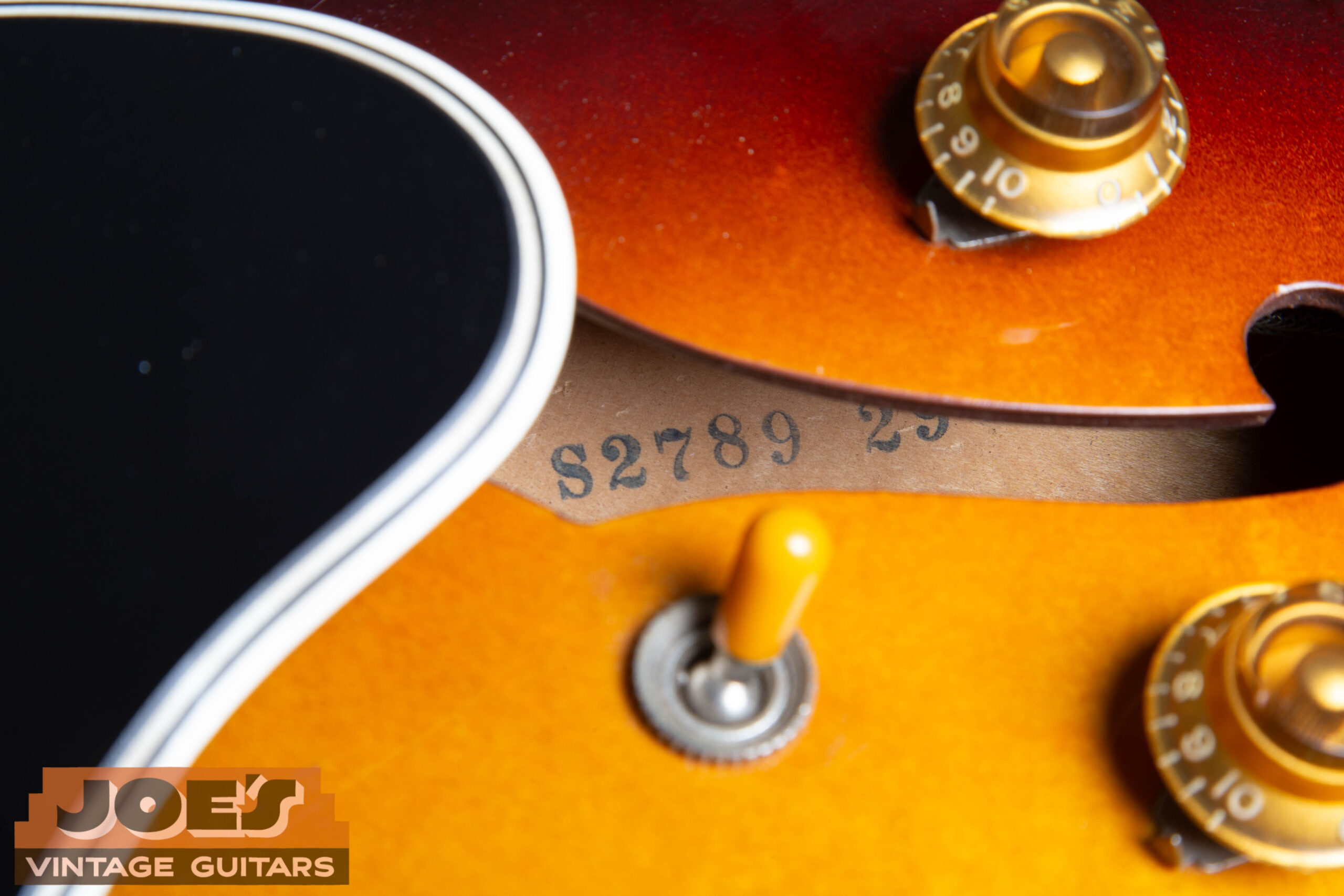 Factory Order Number (FON) close-up inside a 1959 Gibson ES-330 — the T-prefix identifies this as a 1959 build