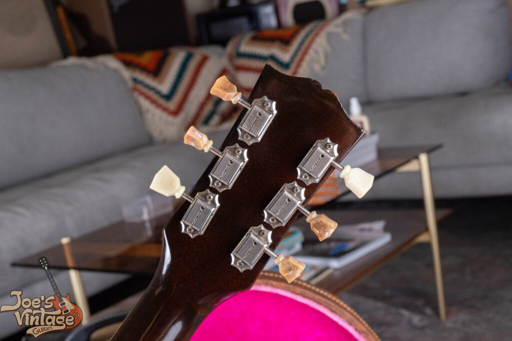 1959 Gibson ES-335 headstock showing original mummified tuners
