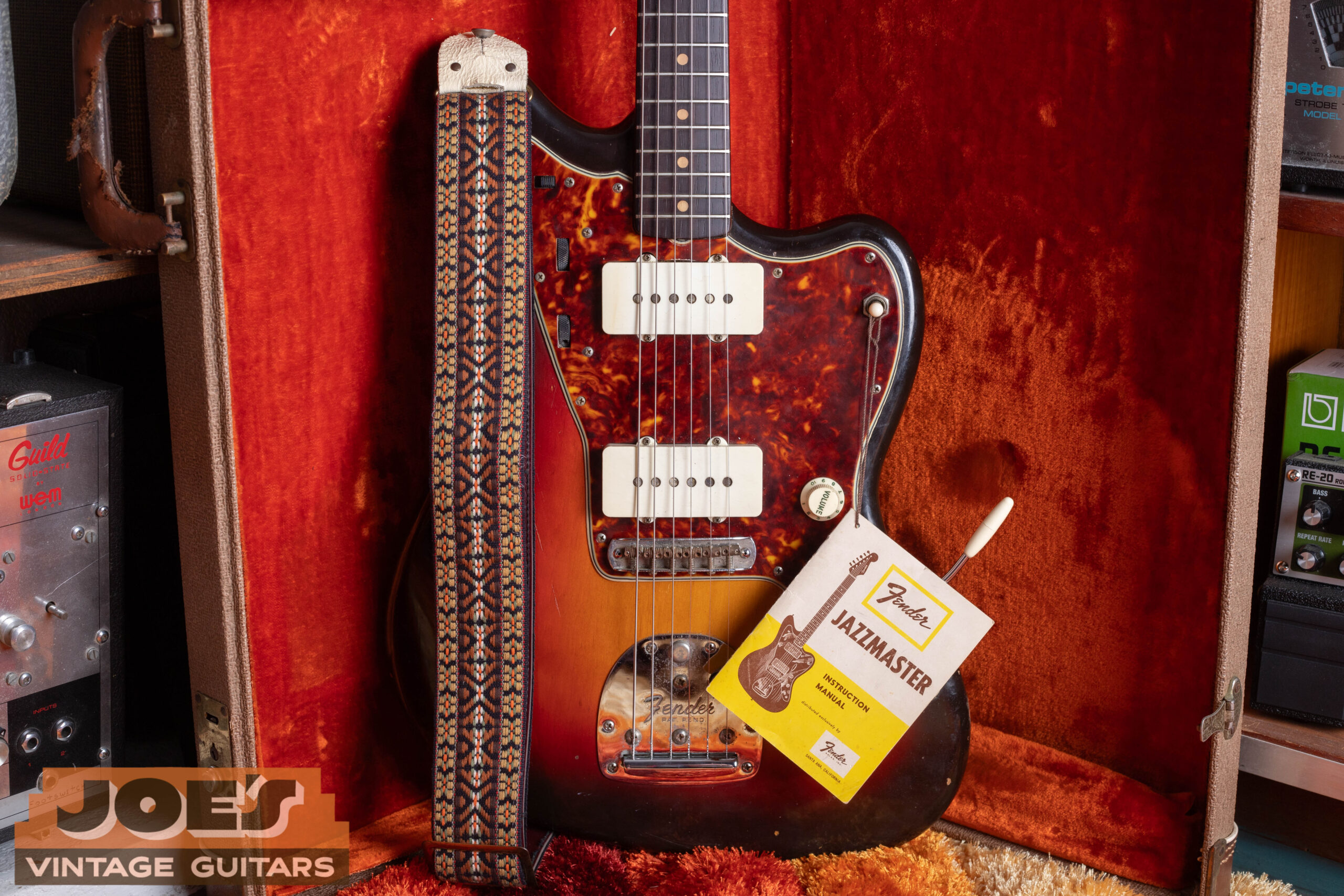 1960s Fender Jazzmaster with original owner's manual and period 1960s strap — complete original pre-CBS Jazzmaster with case candy and accessories