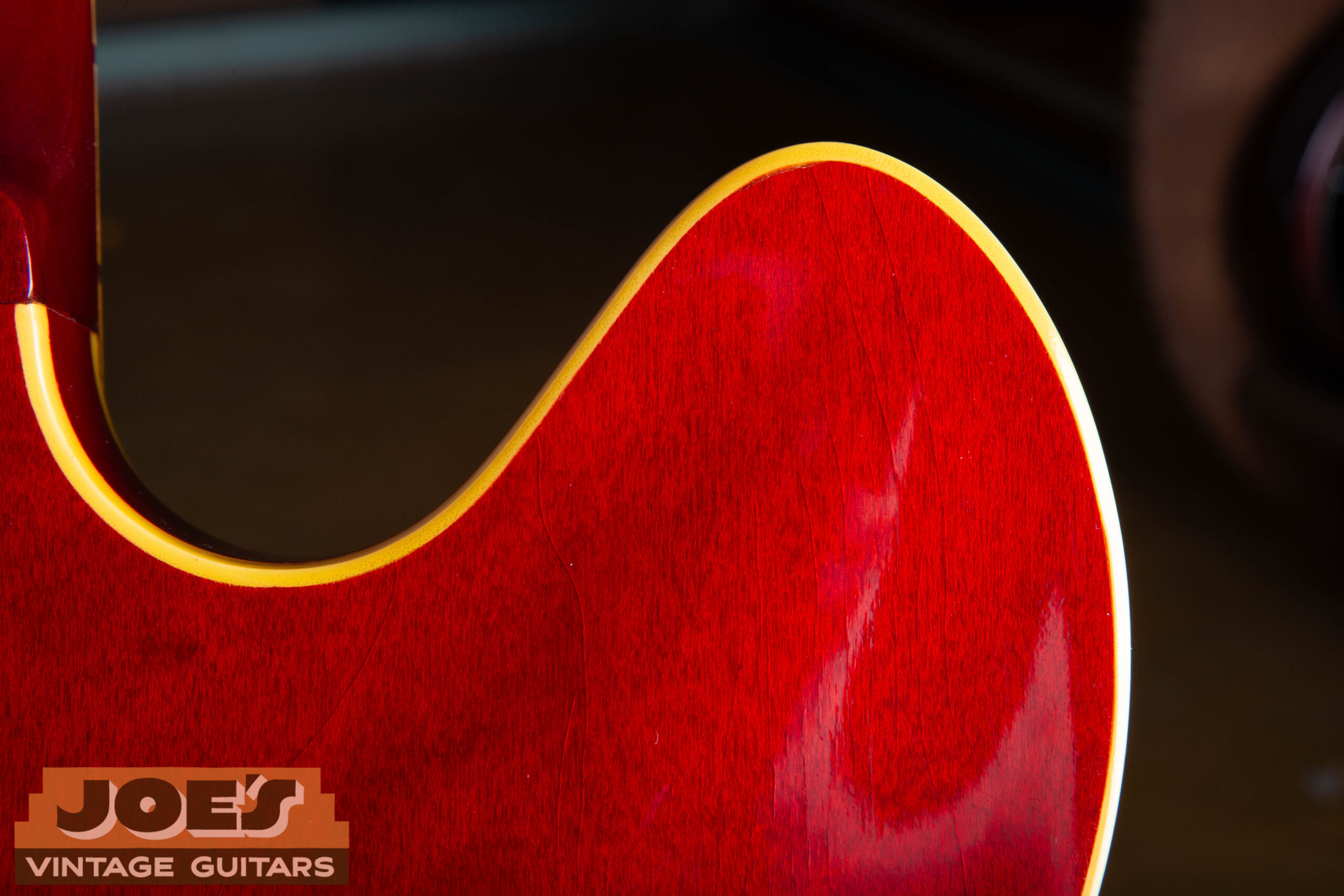 1966 Gibson ES-335 cutaway horn shape — slightly pointed horn tips characteristic of mid-1960s production, more angular than 1958-1961 dot-neck examples