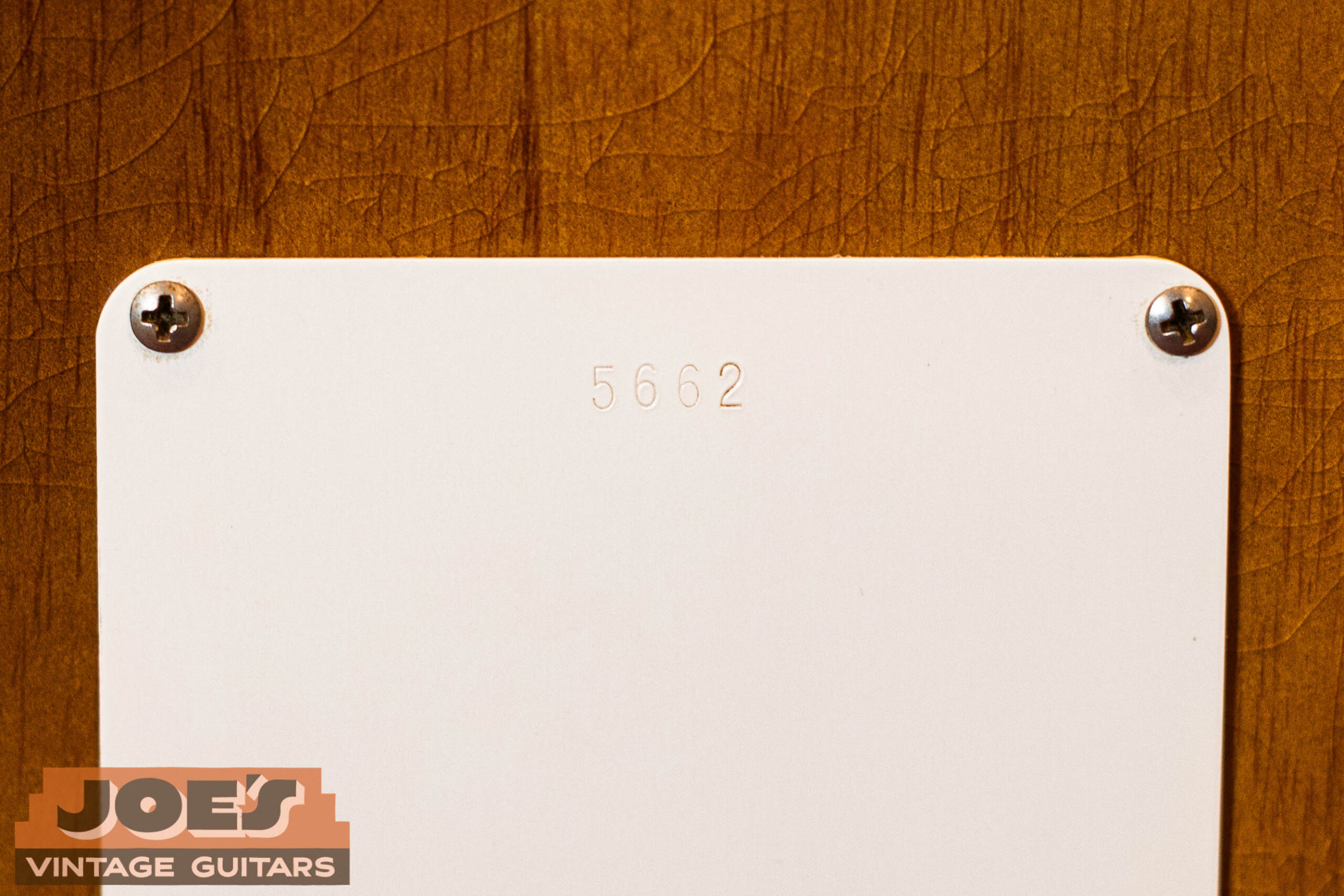 Fender Stratocaster tremolo cavity back plate with serial number stamped into the plastic cover, 1954–1955