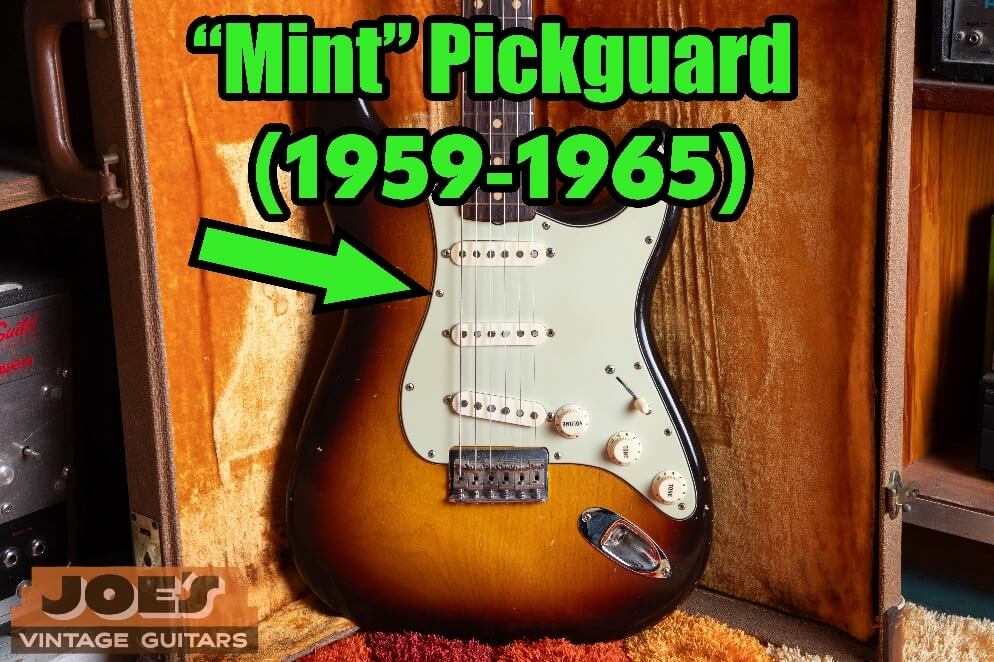 Mint Green' Cellulose Nitrate 3-ply pickguard (1959–1965) on vintage Stratocaster