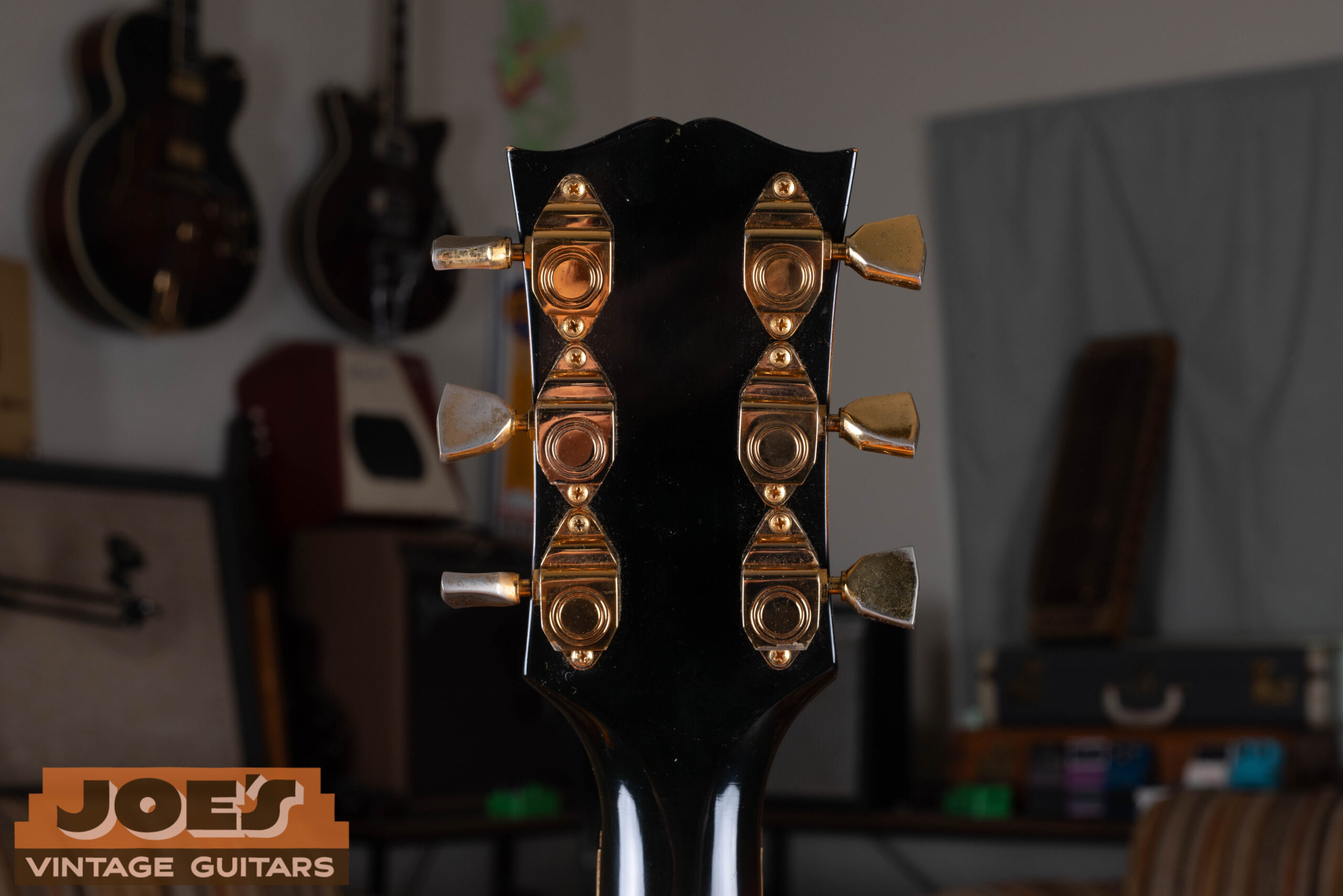 Gibson Byrdland back of headstock showing original Kluson Sealfast tuners with tulip buttons — vintage authentication