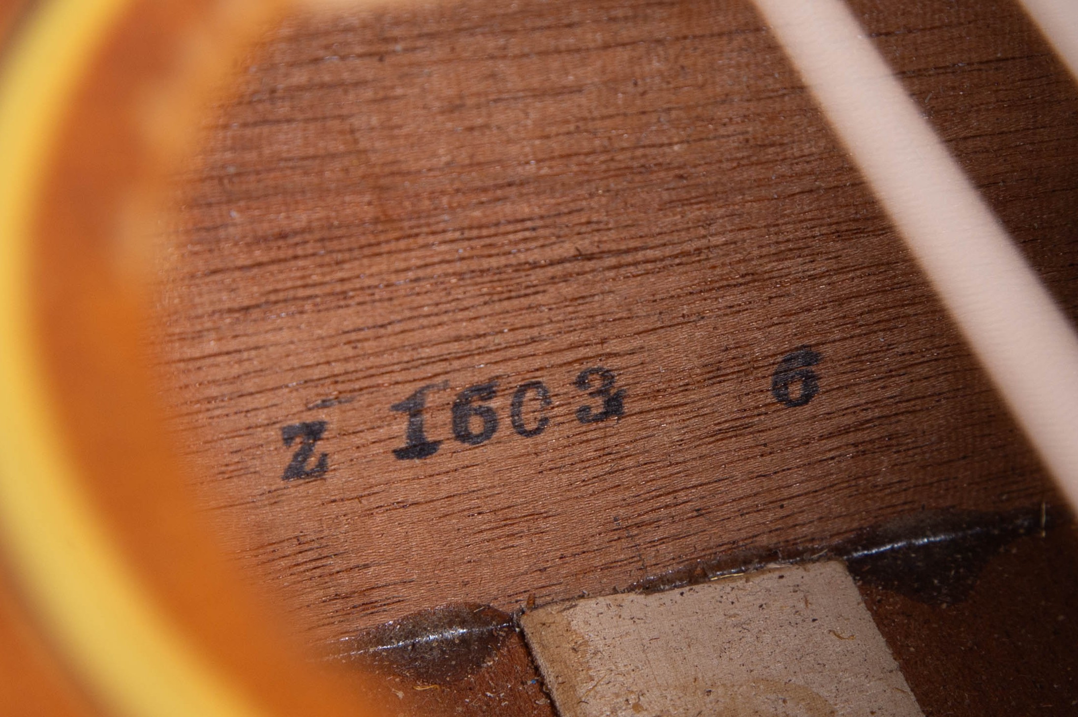 Gibson Factory Order Number ink stamped directly onto the bare wood inside the guitar body