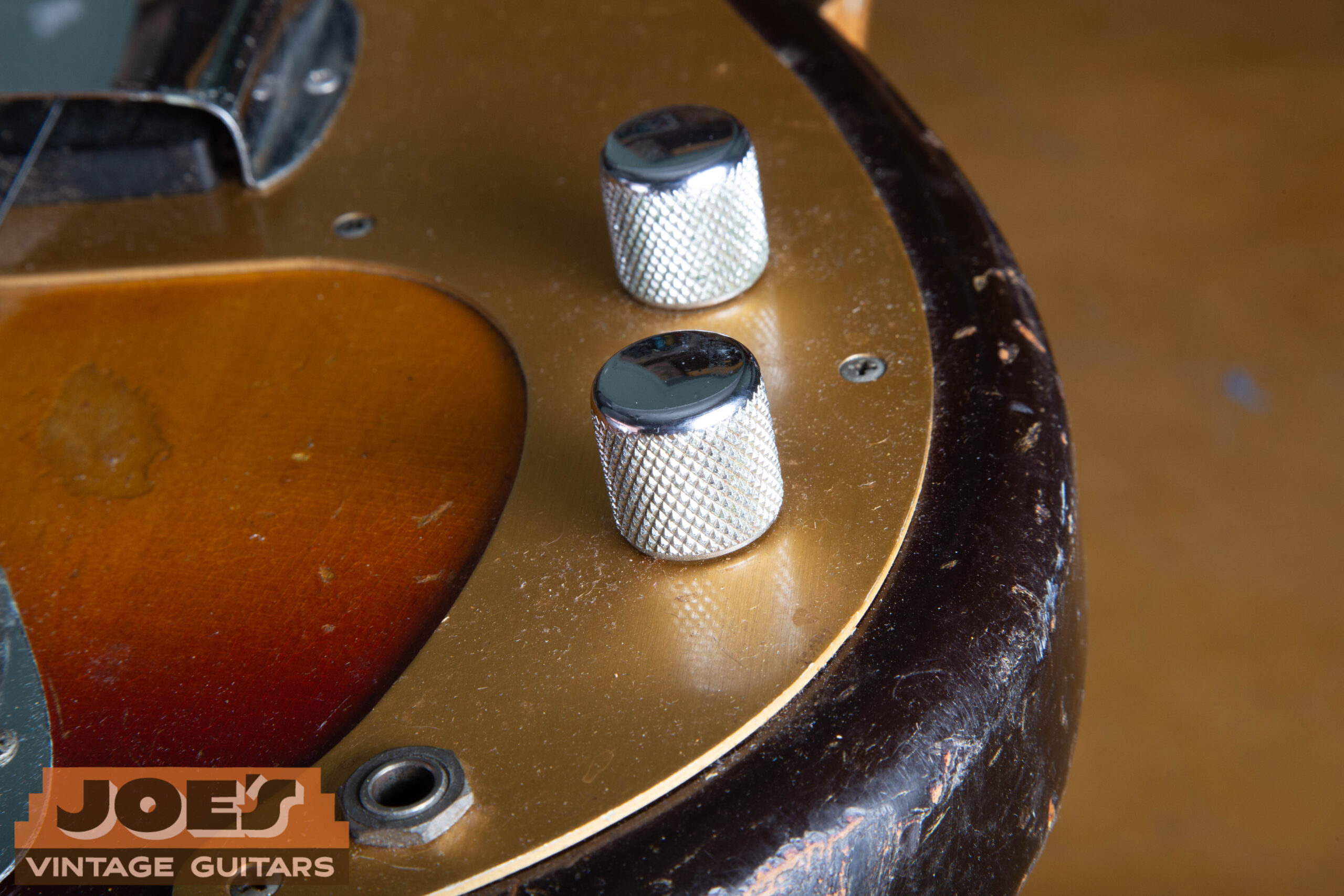 Chrome knurled flat-top knobs on a 1959 Fender Precision Bass