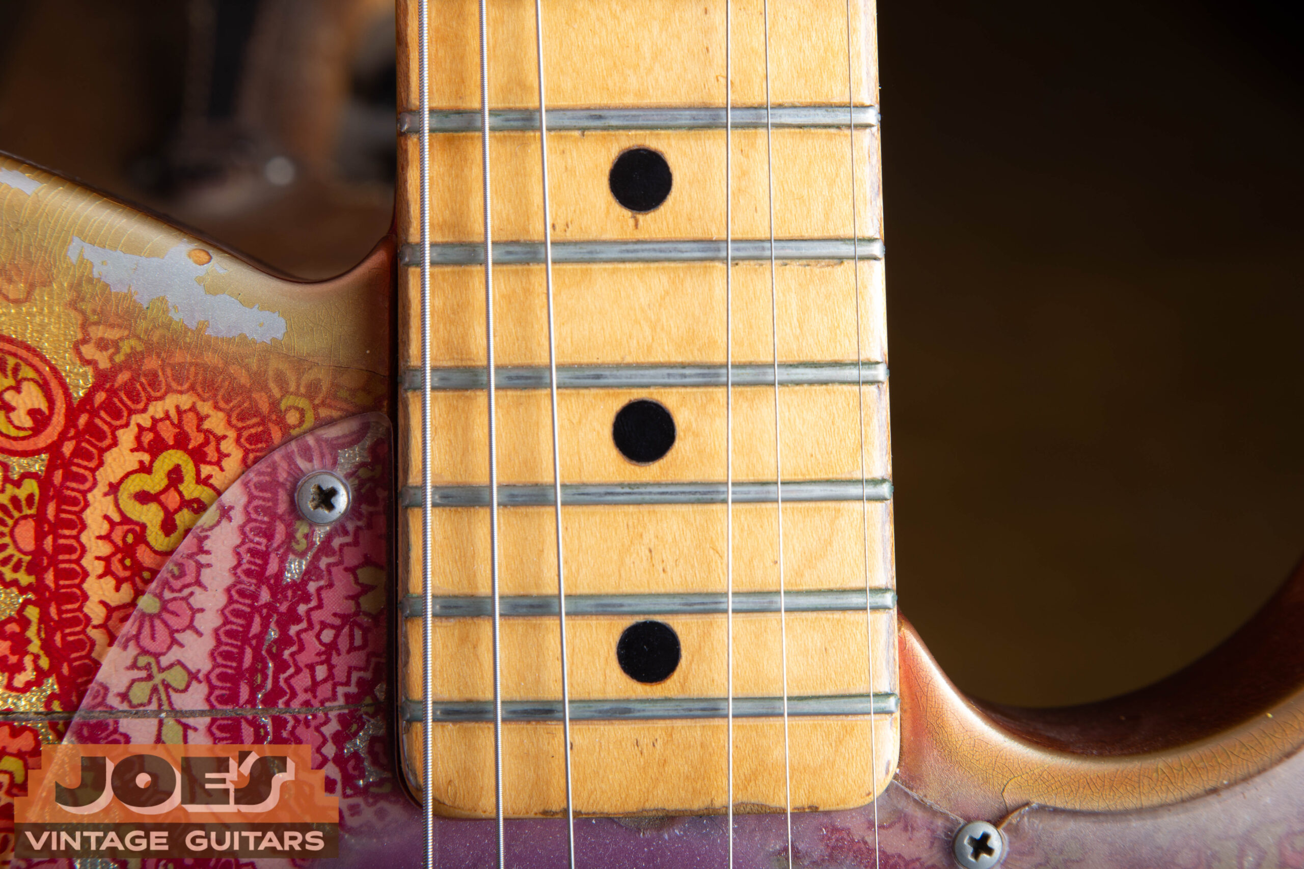 Black dot fretboard position markers on 1969 Fender Paisley Telecaster maple neck
