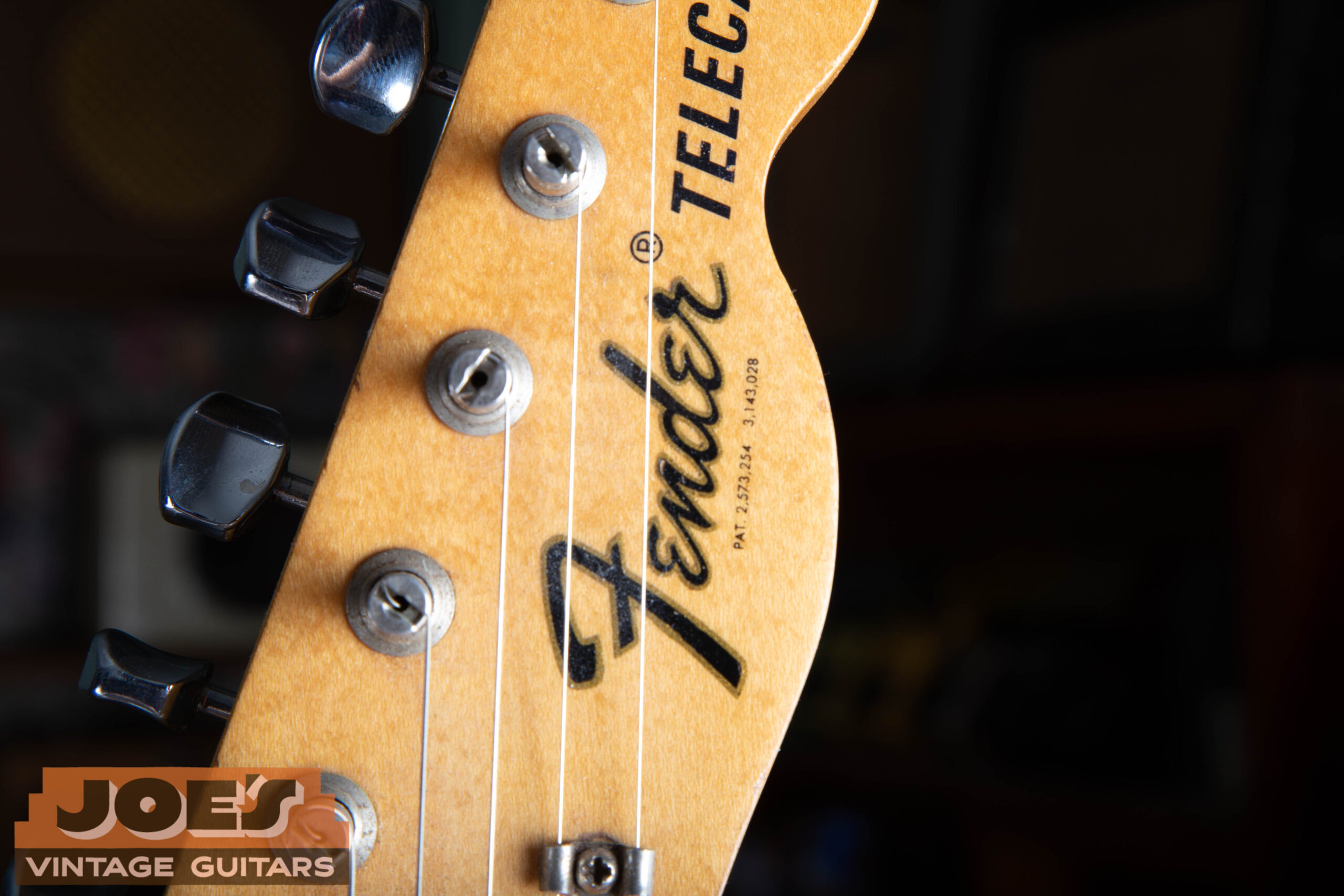 CBS-era black logo on the headstock of a 1969 Fender Paisley Telecaster