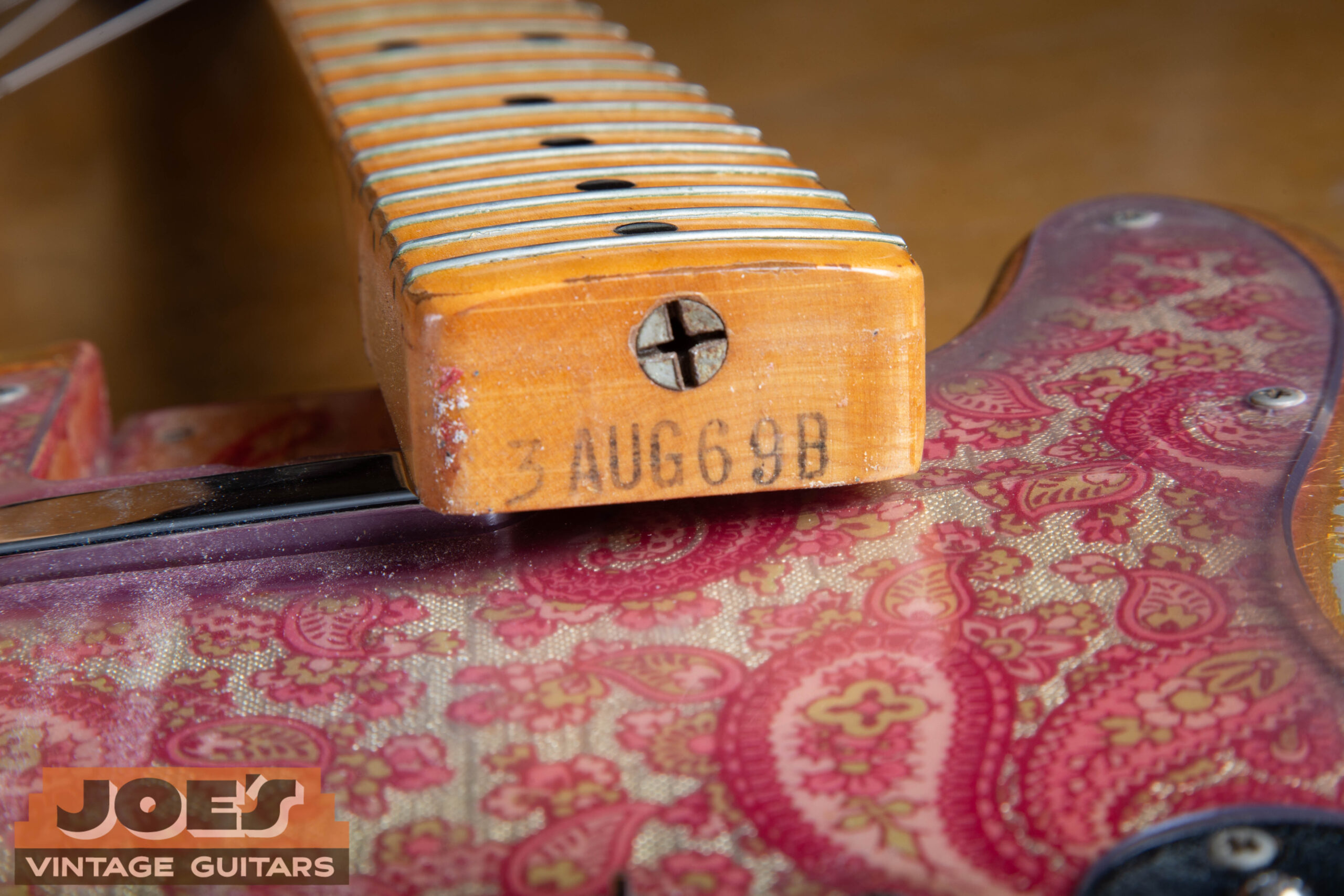Black ink neck heel date stamp on 1969 Fender Paisley Telecaster