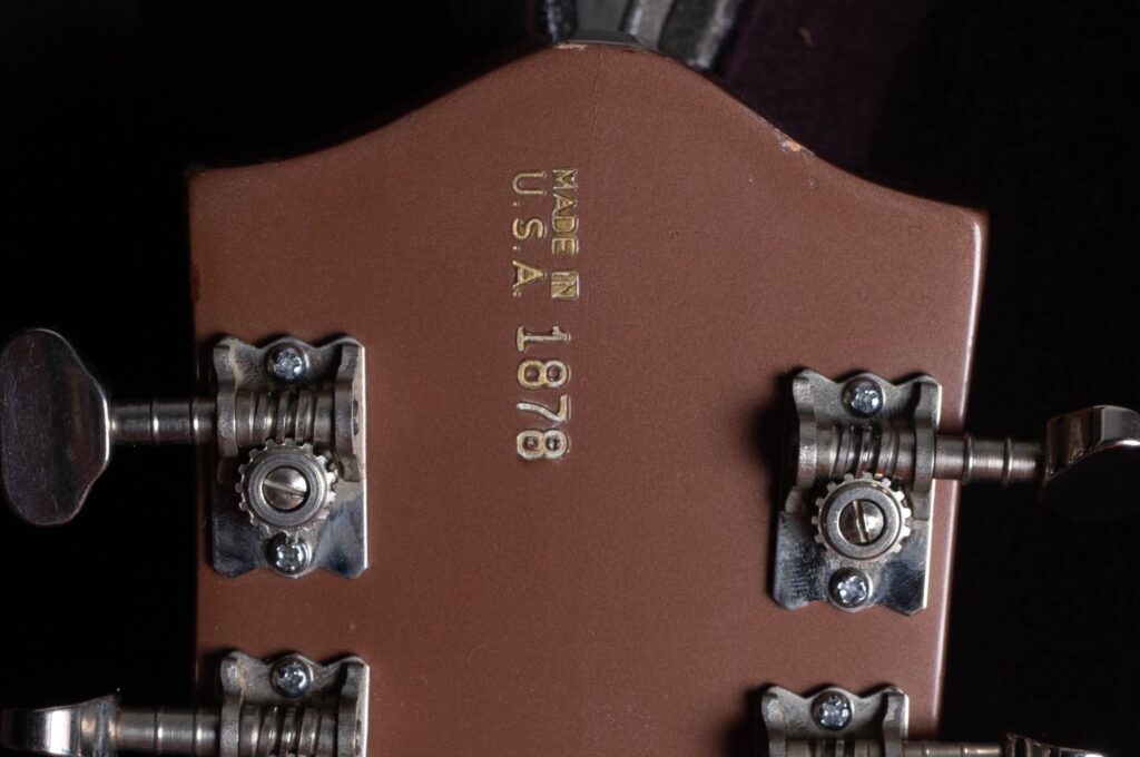 A serial number on the back of a 1968 Gretsch headstock