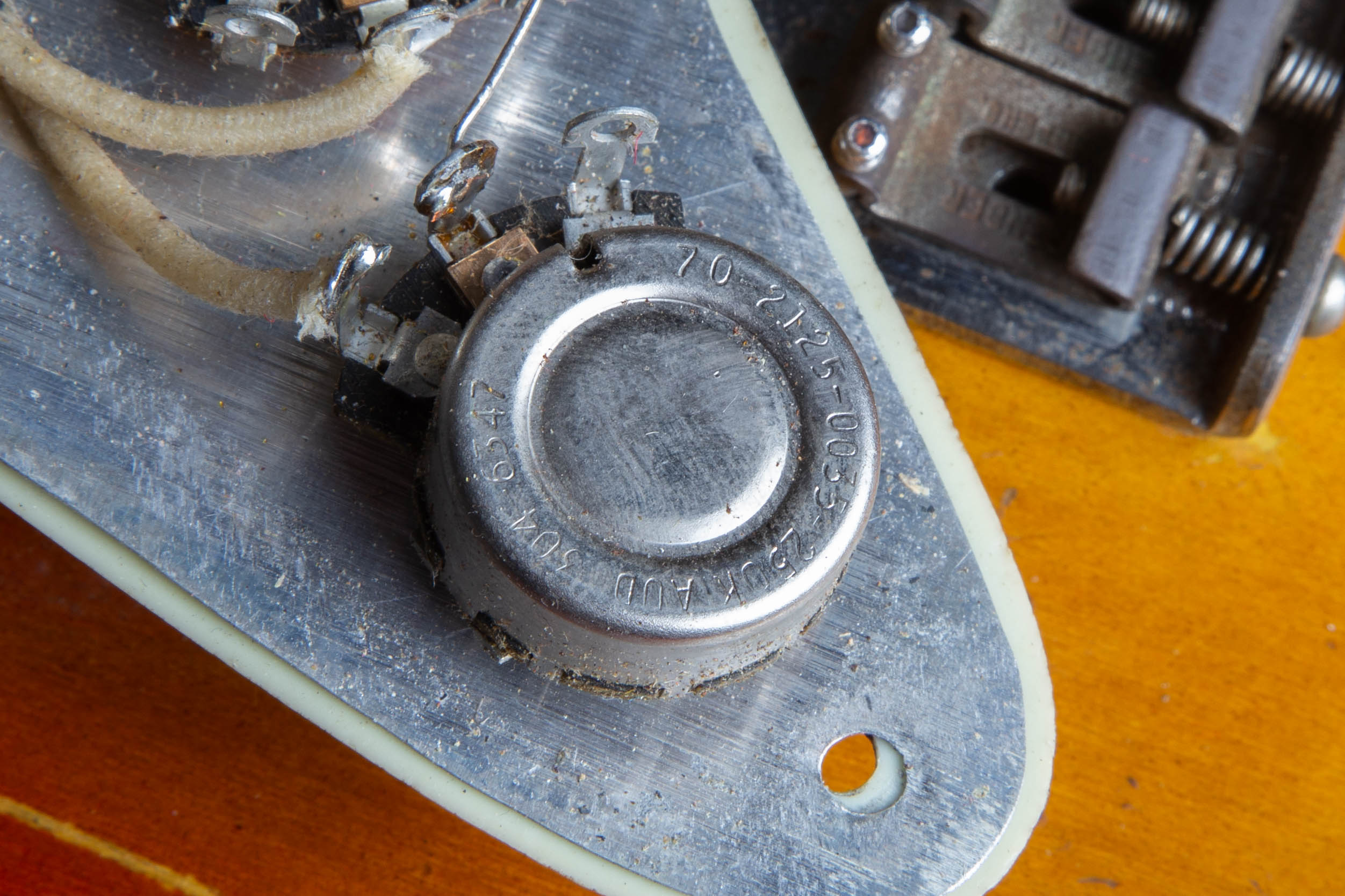 Stackpole 304 6347 pot code on a 1963 Fender Stratocaster, decoding to 1963 week 47